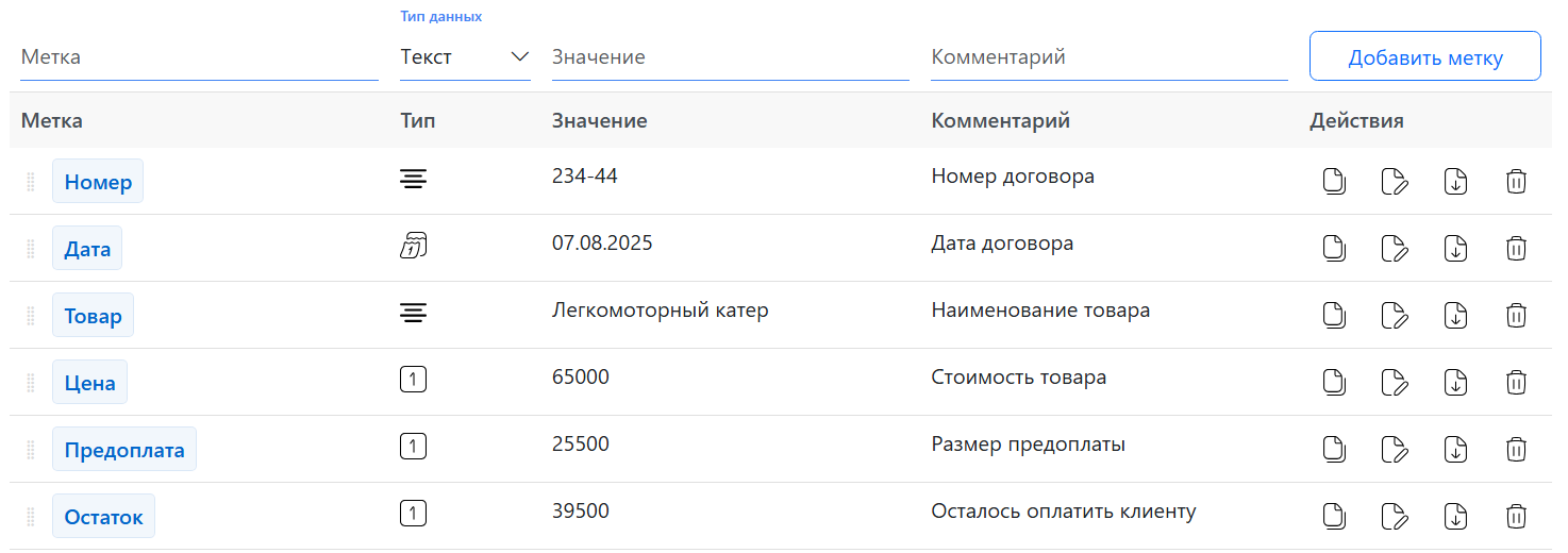 Заполнение данных в форме